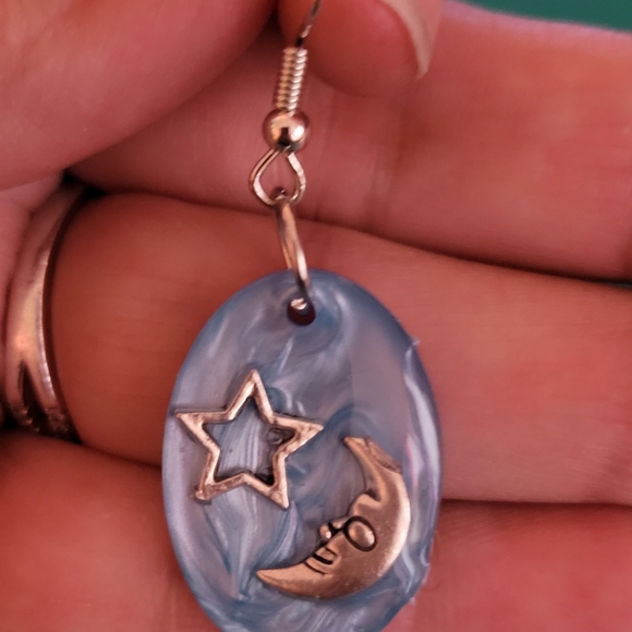Hand Crafted Moon and Star Earrings - Picture 3 of 3